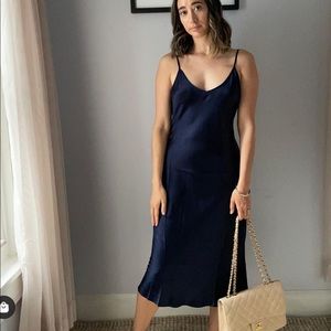Navy silk slip dress